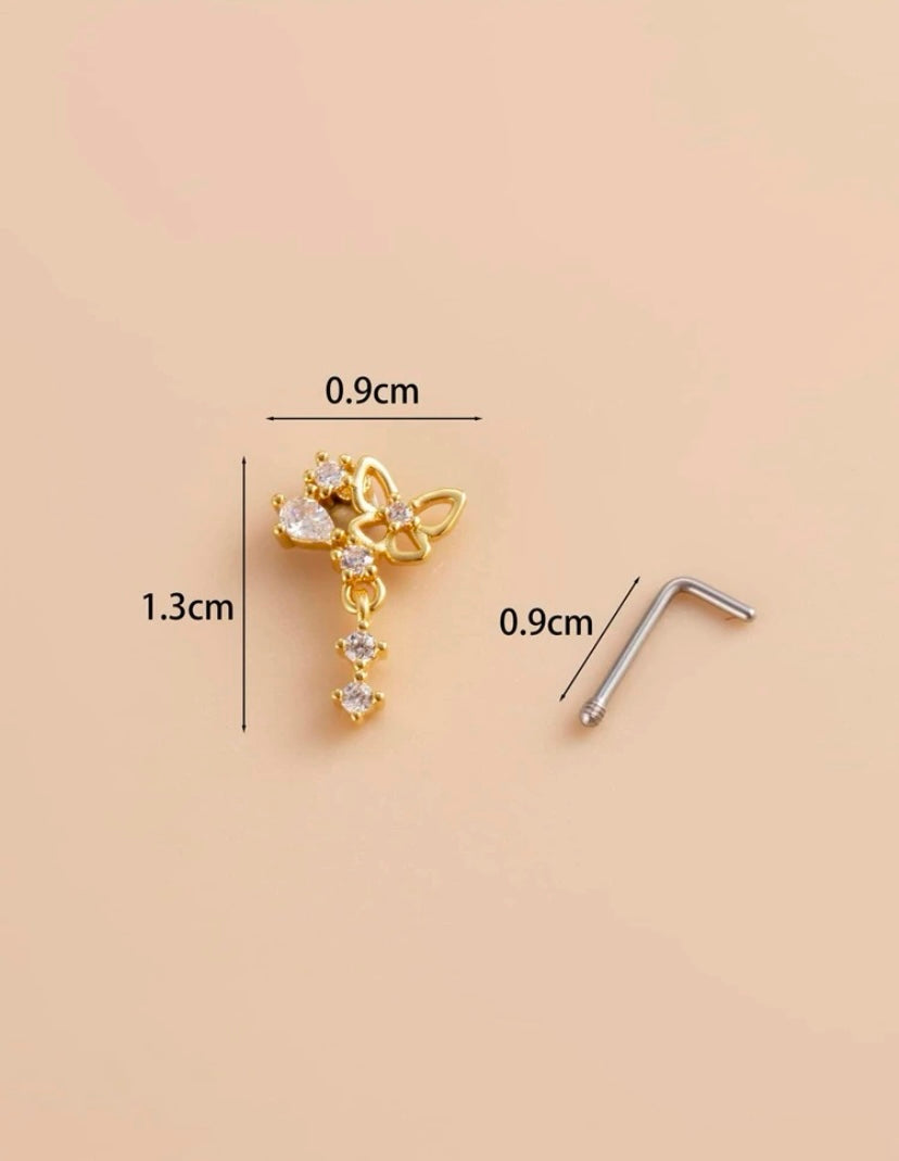 Butterfly fly away Dangle Nose Stud