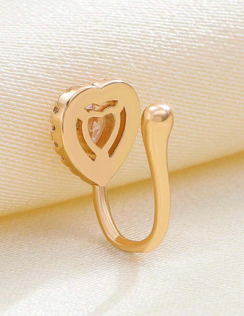 Gold Rhinestone Heart Nose Cuff