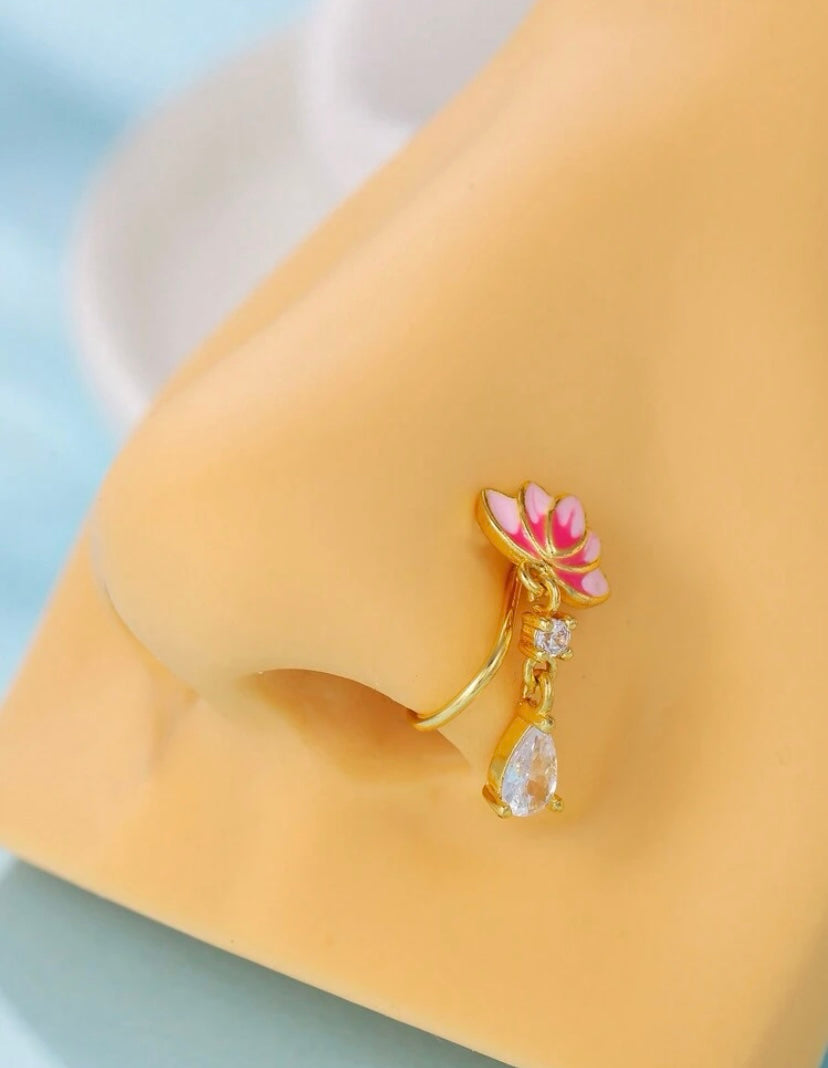 Pink Flower Rhinestone Nose Cuff