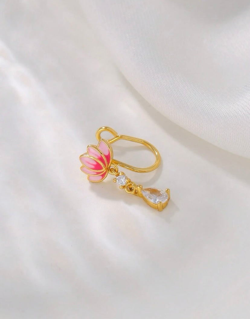 Pink Flower Rhinestone Nose Cuff