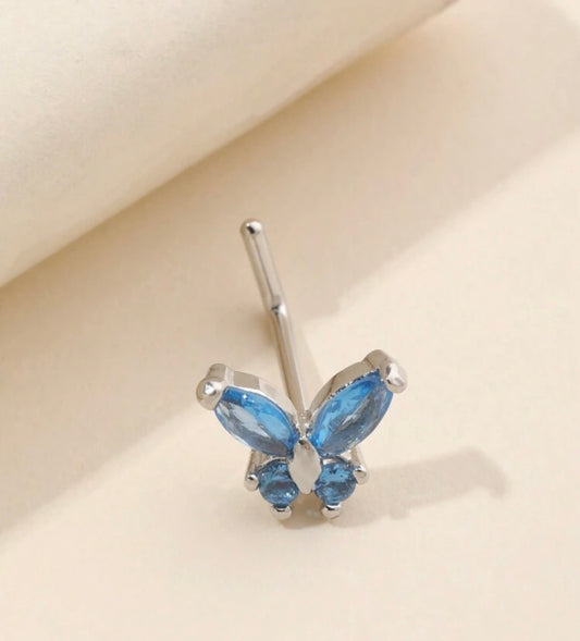 Silver Royal Blue Butterfly Nose Stud