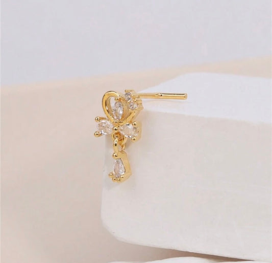 Gold Dangle Heart Nose Stud