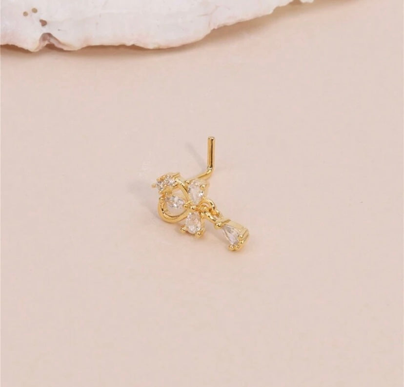 Gold Dangle Heart Nose Stud