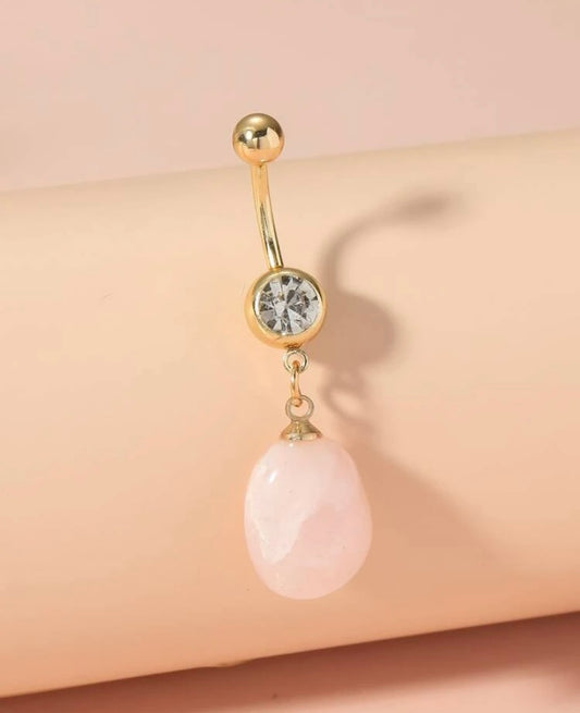 Gold rose quartz belly ring