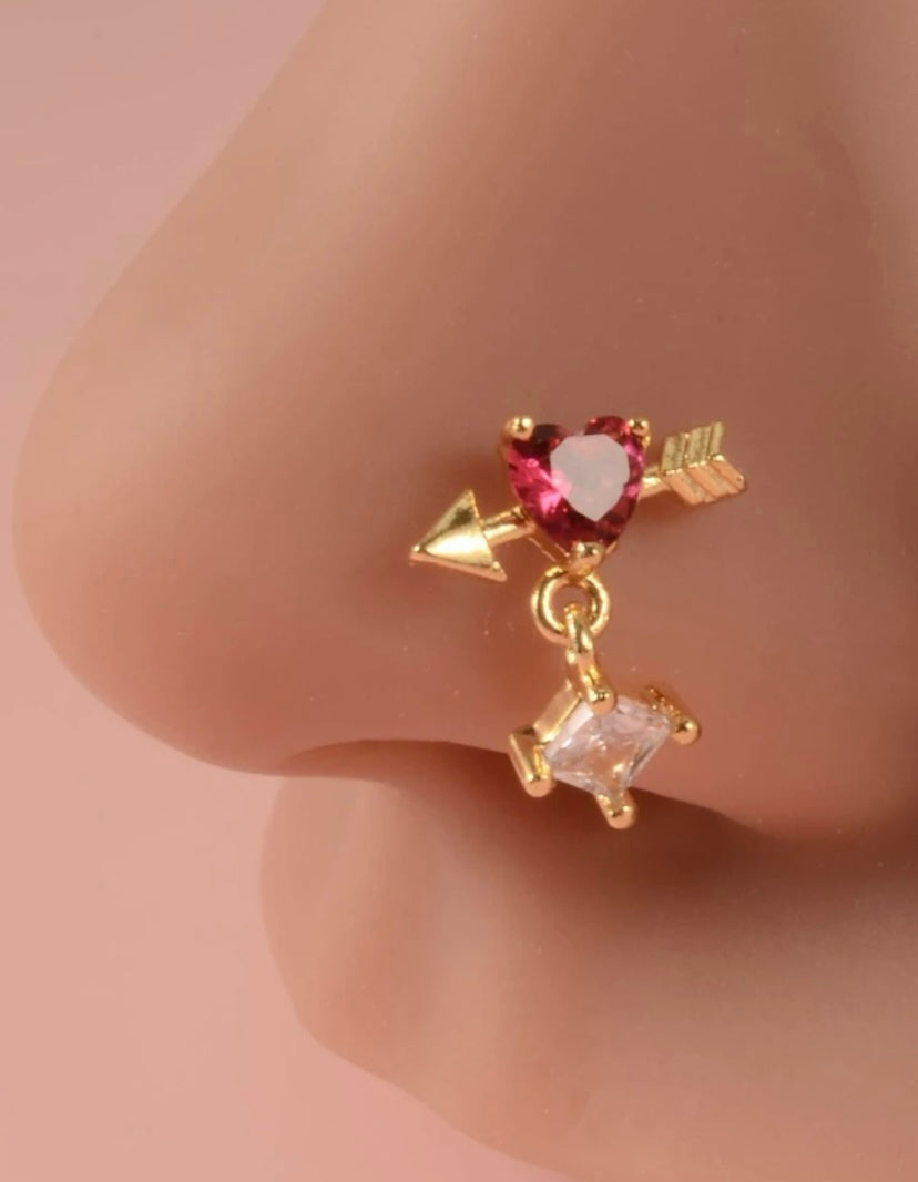 Silver/Gold Pink Cupid nose stud