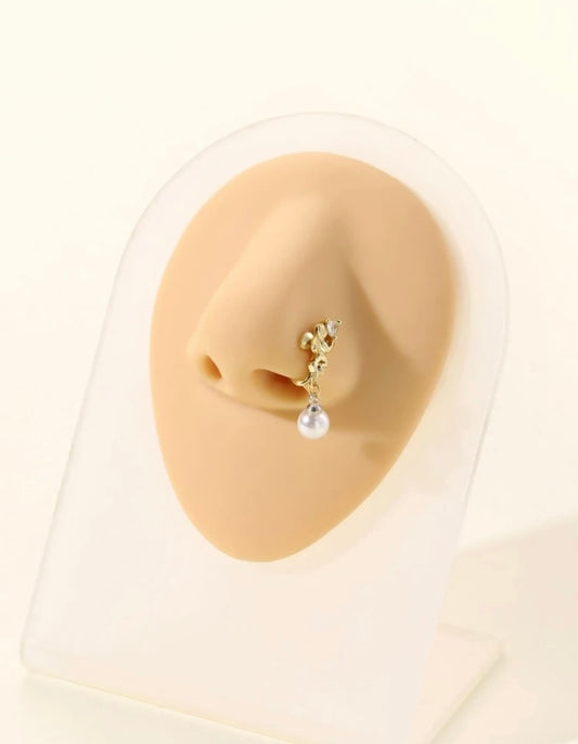 Gold pearl rhinestone nose cuff