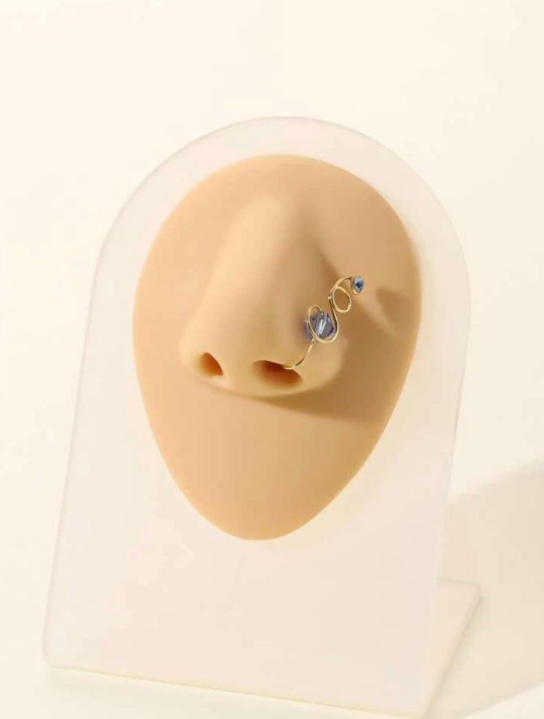 Blue beaded nose cuff