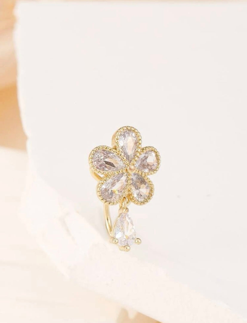 White gold Rhinestone flower nose cuff