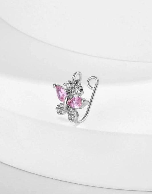 Pink butterfly rhinestone nose cuff