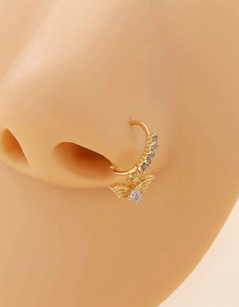 Gold rhinestone angel nose ring