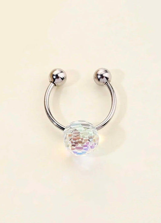 Silver iridescent disco ball septum cuff