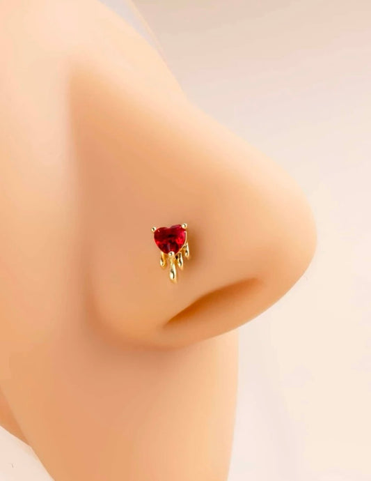 Gold melting heart nose stud