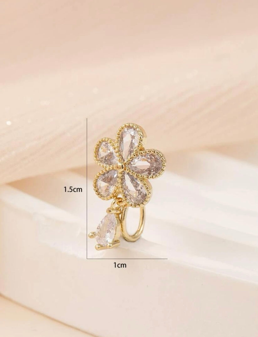 White gold Rhinestone flower nose cuff