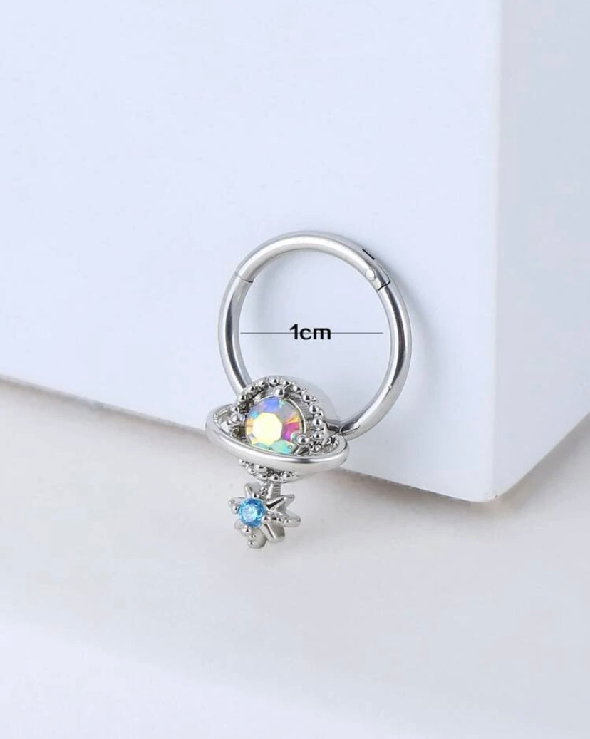 Silver rhinestone galaxy septum ring