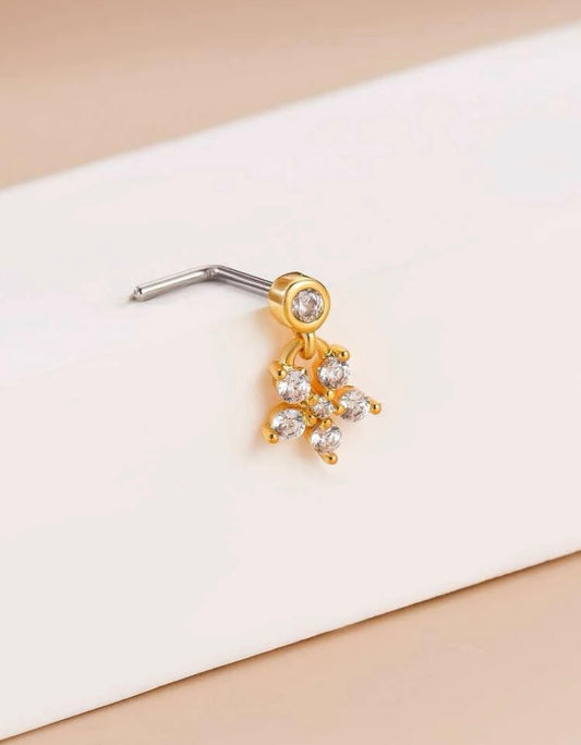 Gold flower rhinestone nose stud