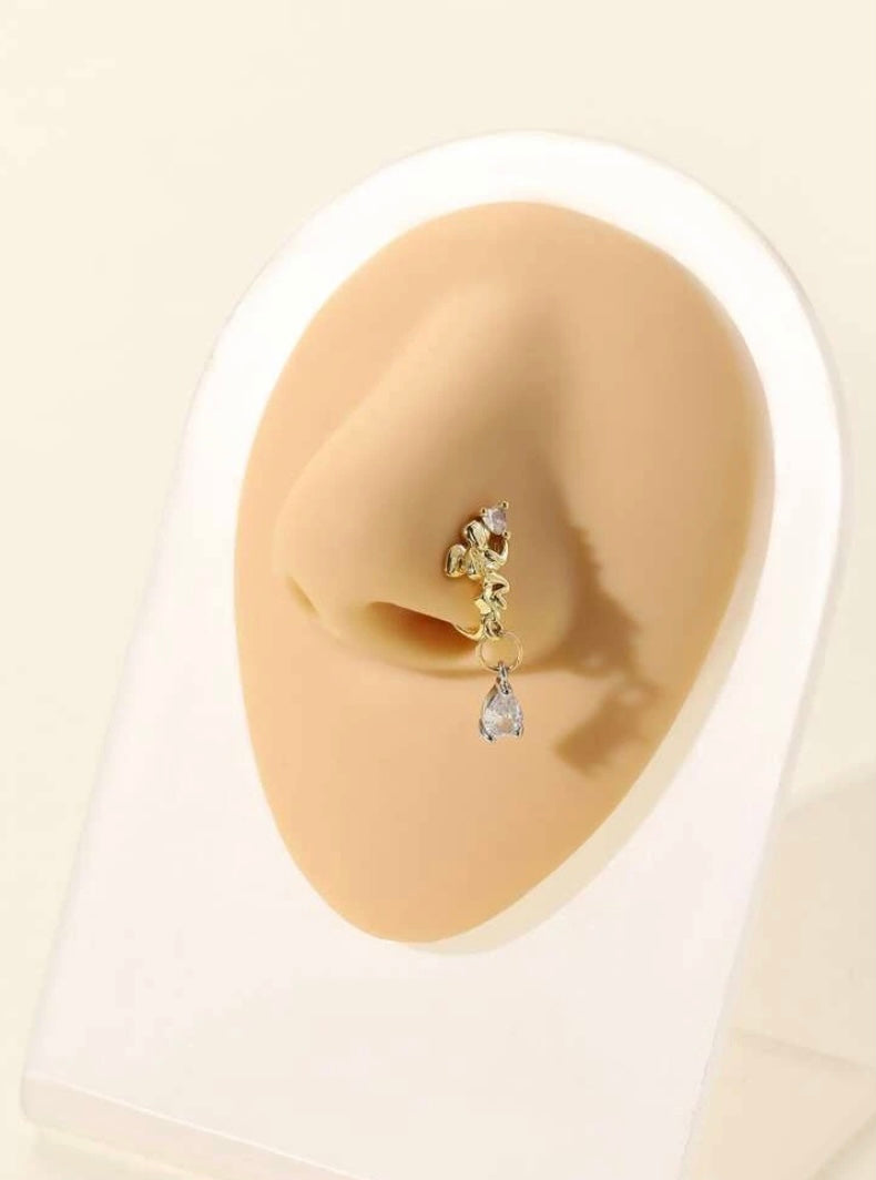 Gold rhinestone drop nose cuff