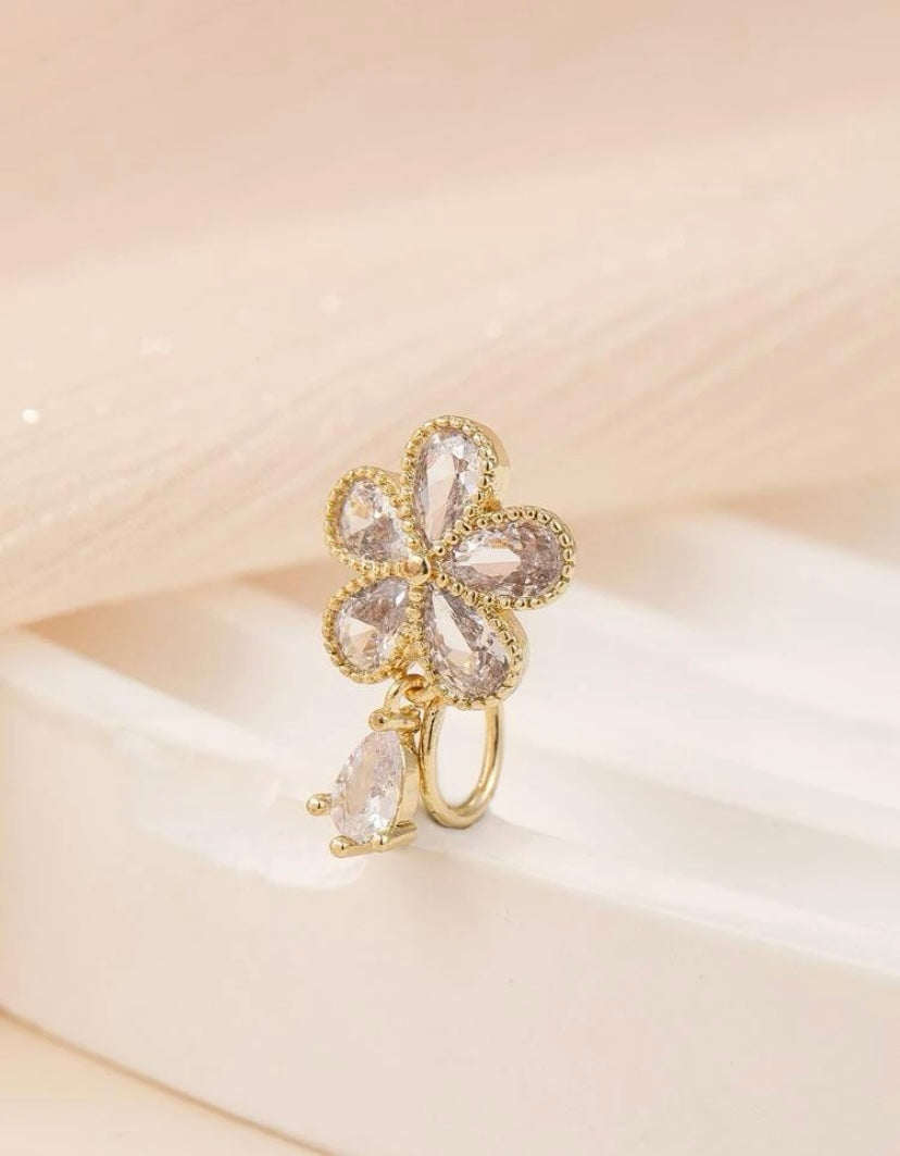 White gold Rhinestone flower nose cuff