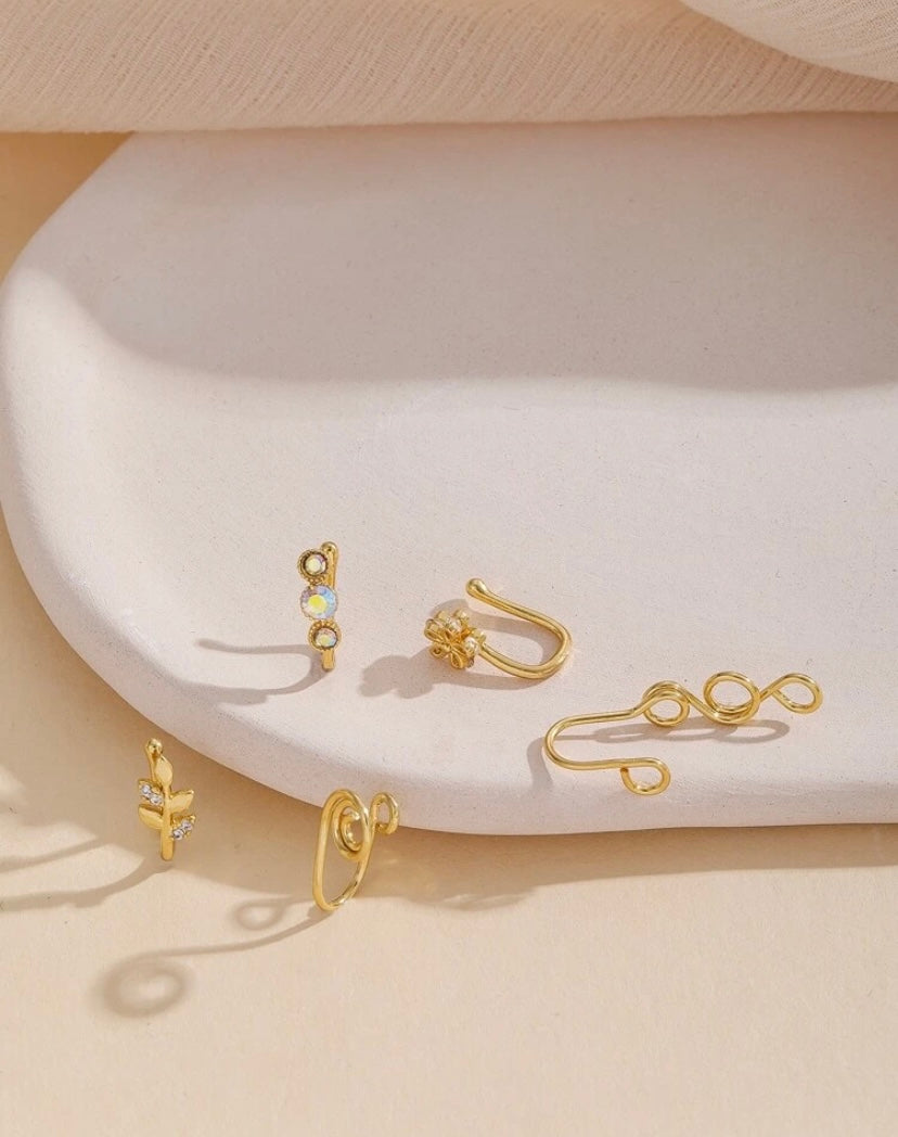 5 piece gold nose cuff set