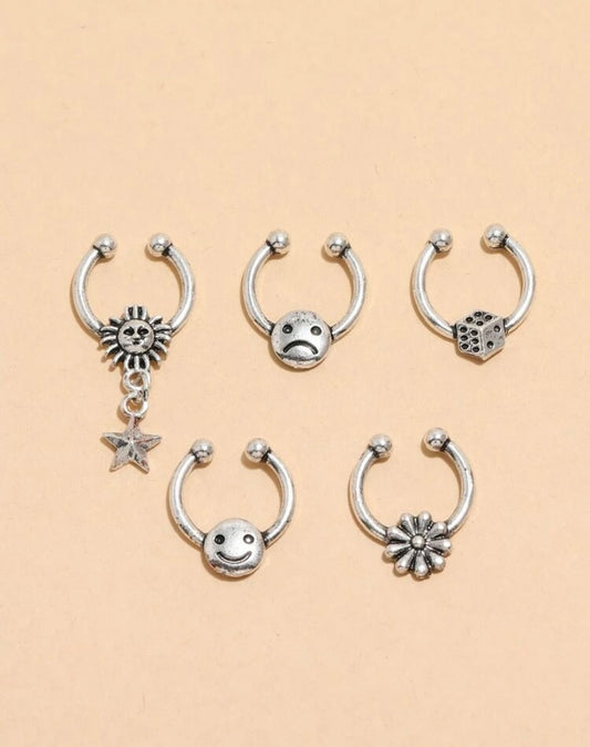 5 silver septum cuff set