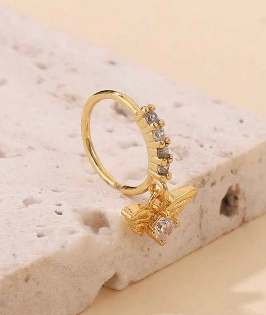 Gold rhinestone angel nose ring