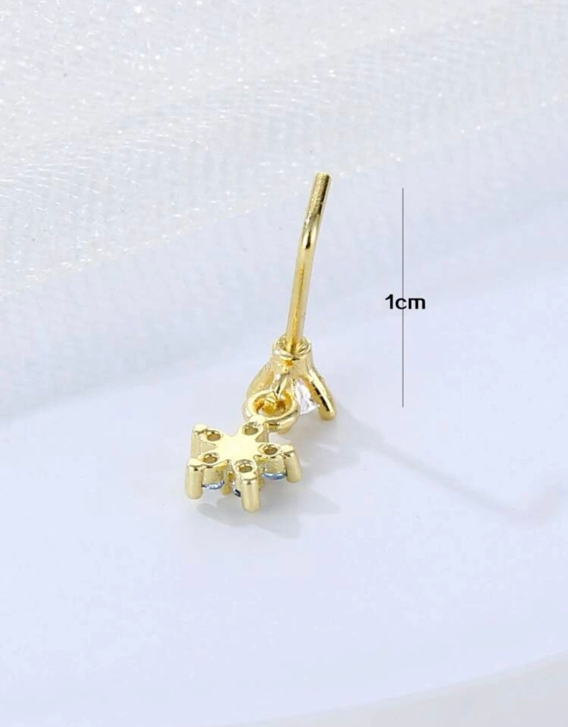 Gold & Blue flower nose stud