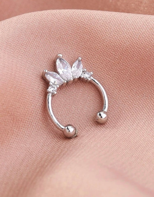 Silver rhinestone septum cuff