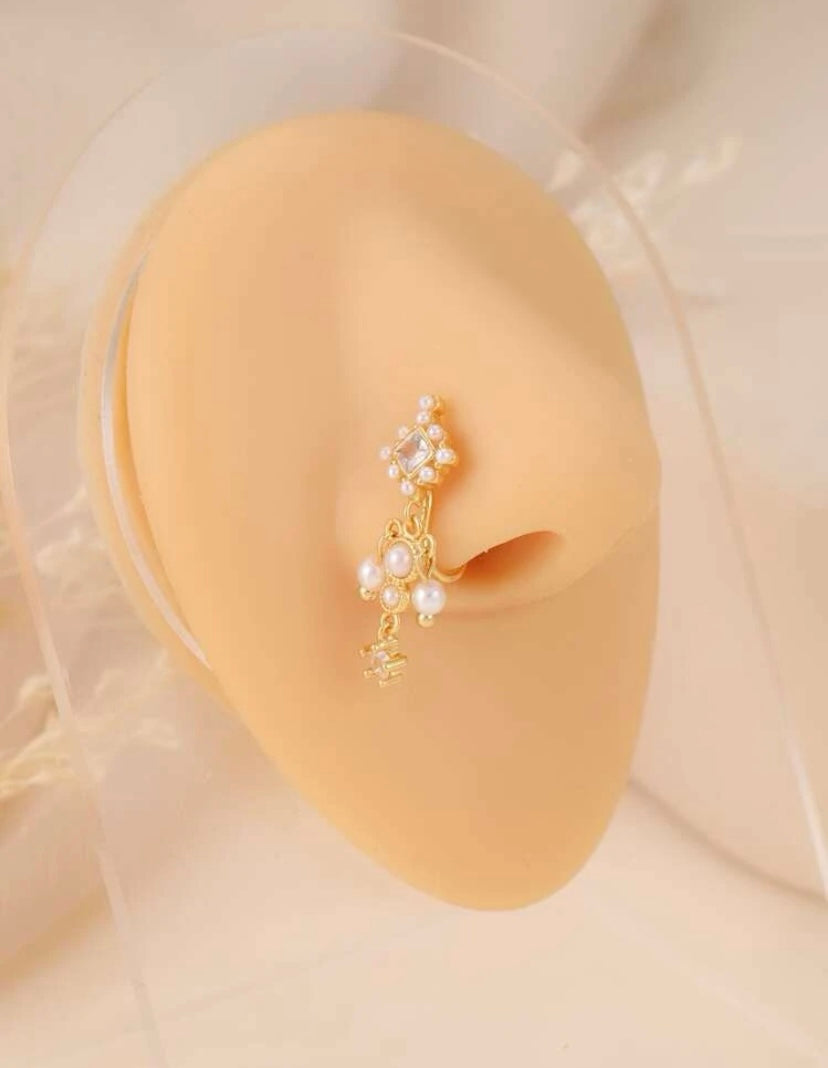 Pearl rhinestone cluster non-piercing nose cuff