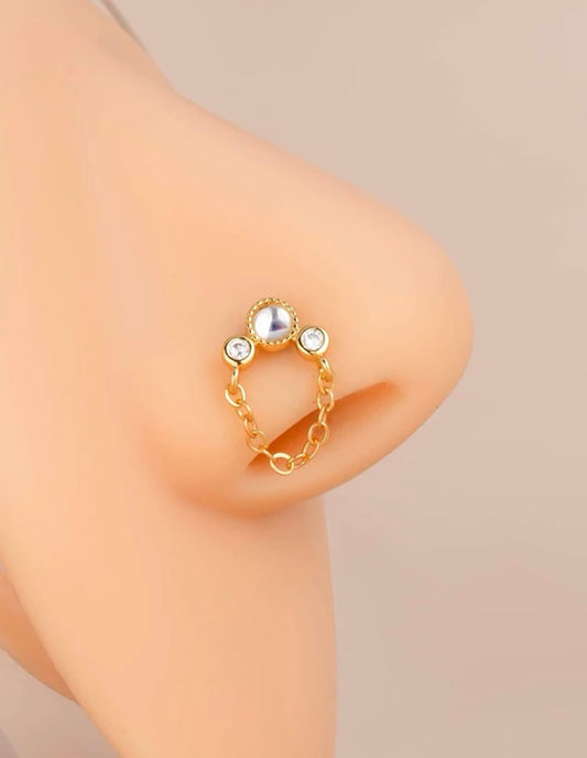 Gold chain rhinestone nose stud