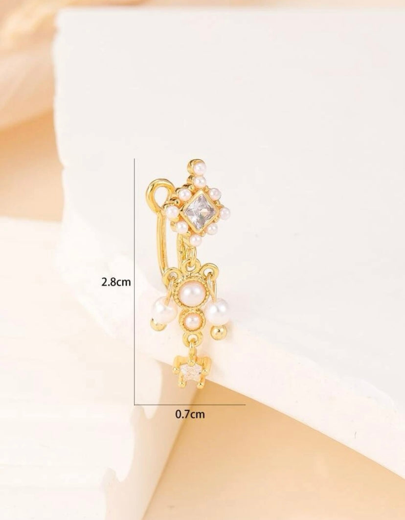 Pearl rhinestone cluster non-piercing nose cuff