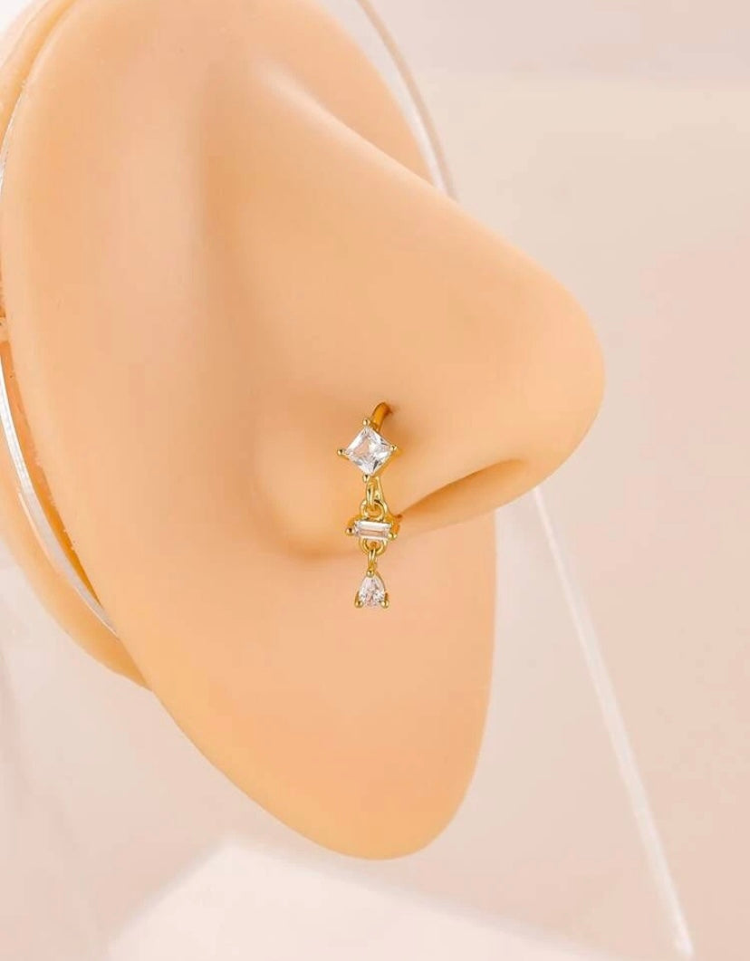 Gold rhinestone drop nose ring