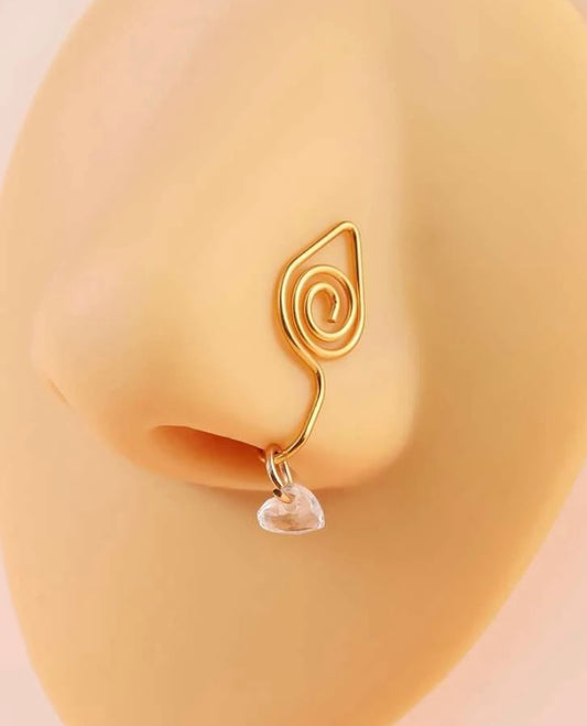 Gold spiral charm nose cuff