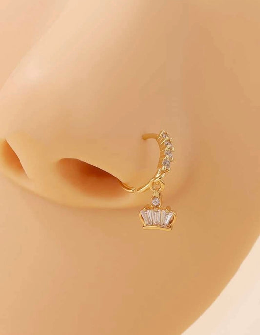 Gold rhinestone crown nose ring