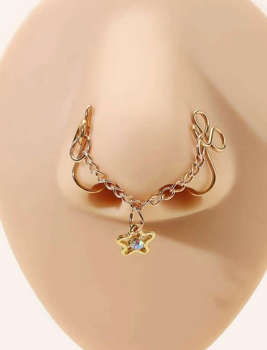 Gold star chain-linked nose cuff set