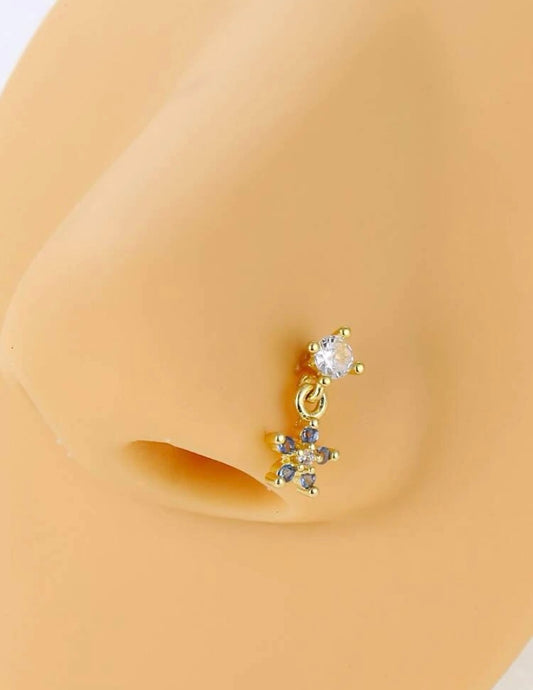 Gold & Blue flower nose stud