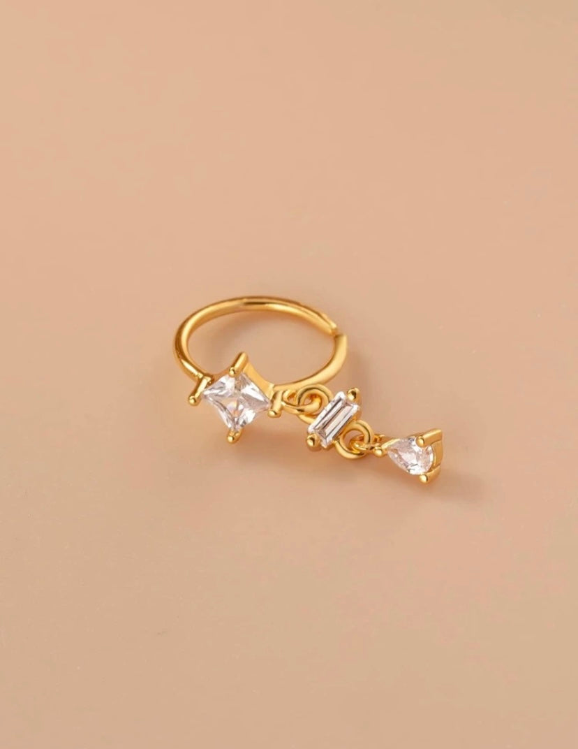 Gold rhinestone drop nose ring