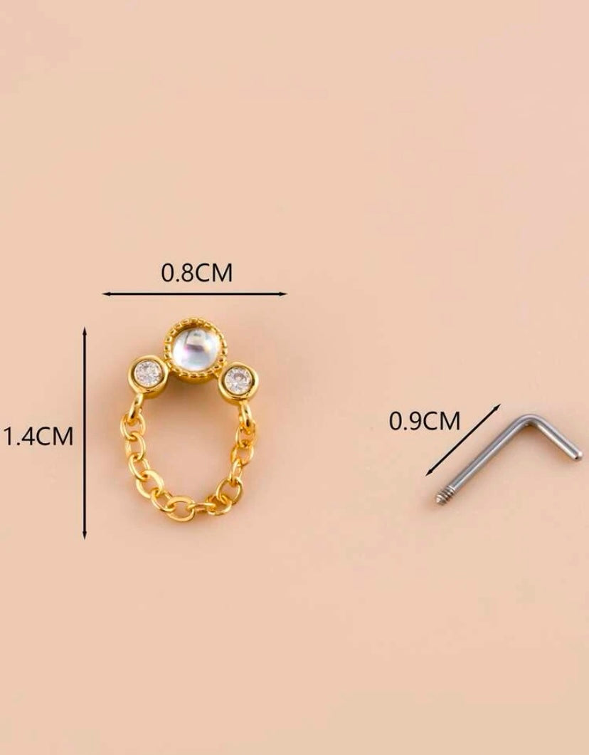 Gold chain rhinestone nose stud