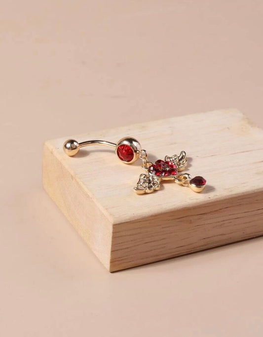 Gold red Heart w/ wings belly ring