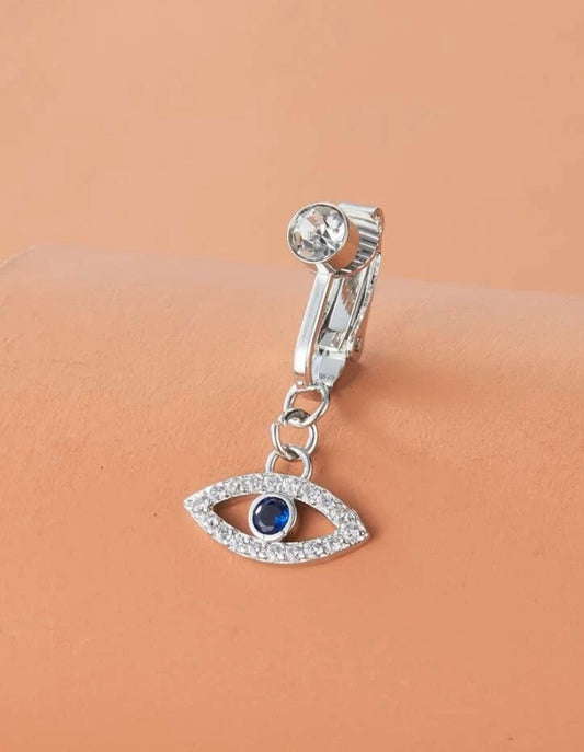 Silver eye clip-on belly ring