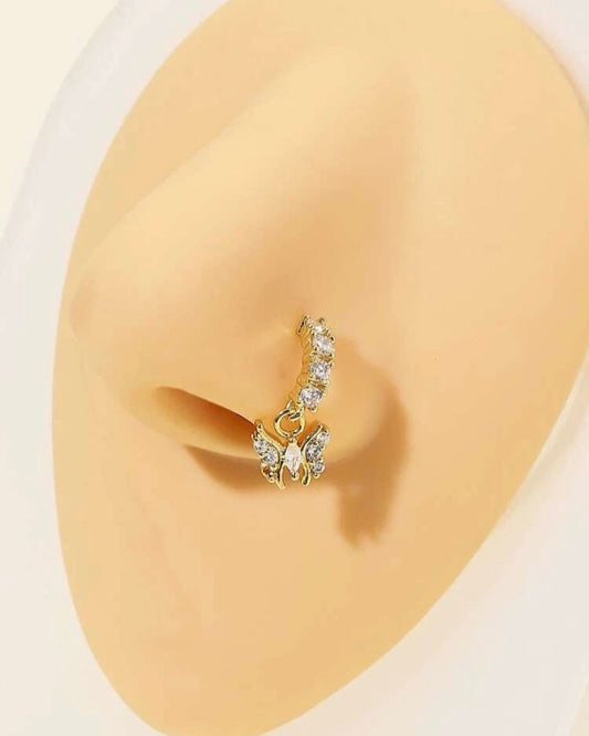 Gold rhinestone butterfly nose ring