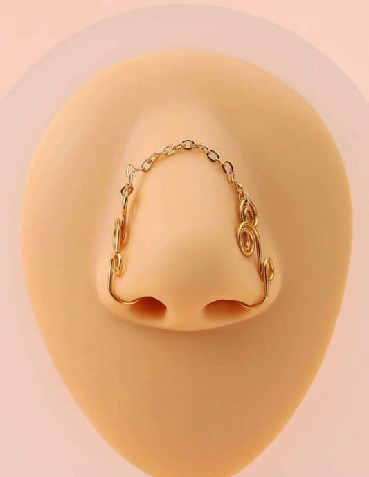 Gold chain-linked double nose cuff set