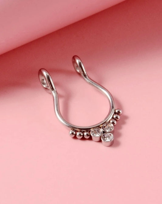 Silver rhinestone septum cuff