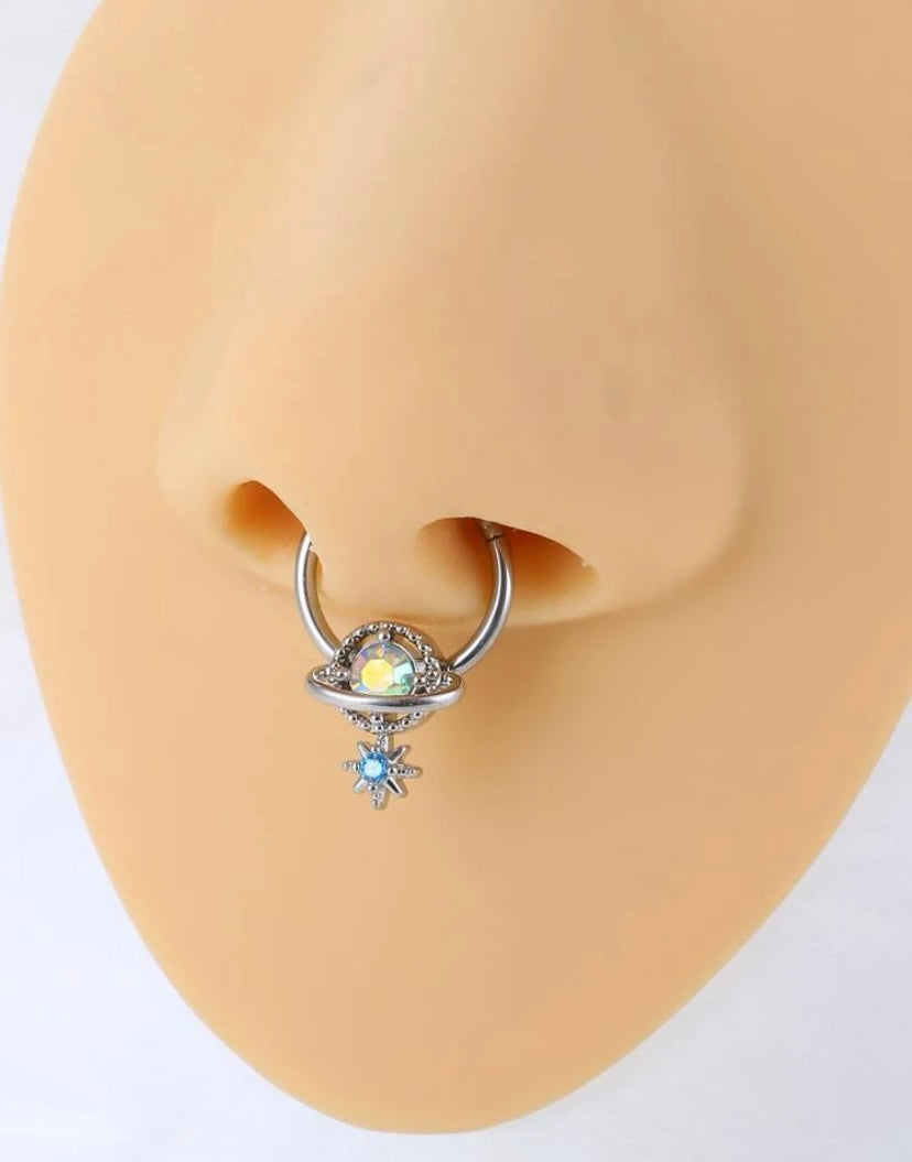 Silver rhinestone galaxy septum ring