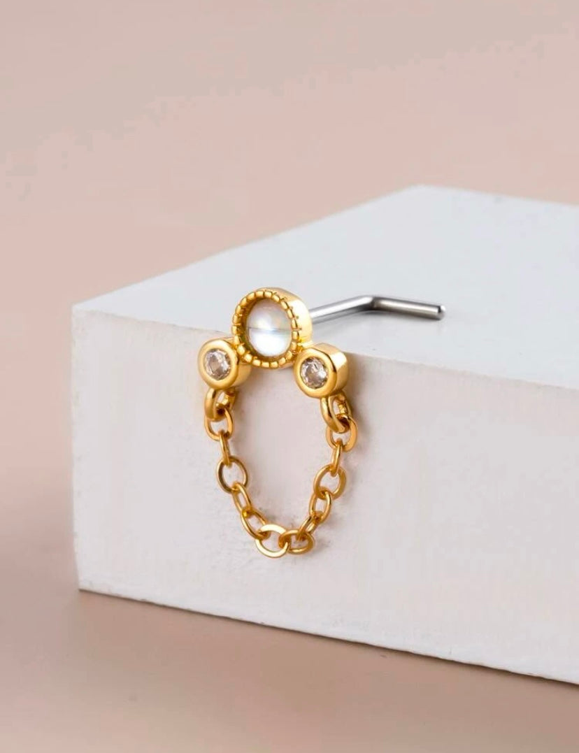 Gold chain rhinestone nose stud