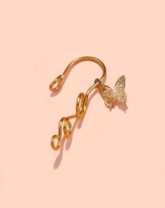 Gold butterfly charm nose cuff