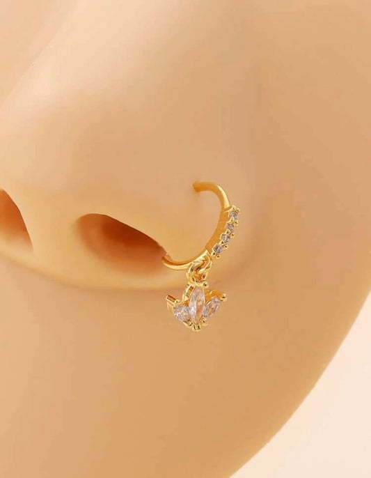 Gold rhinestone flower nose ring